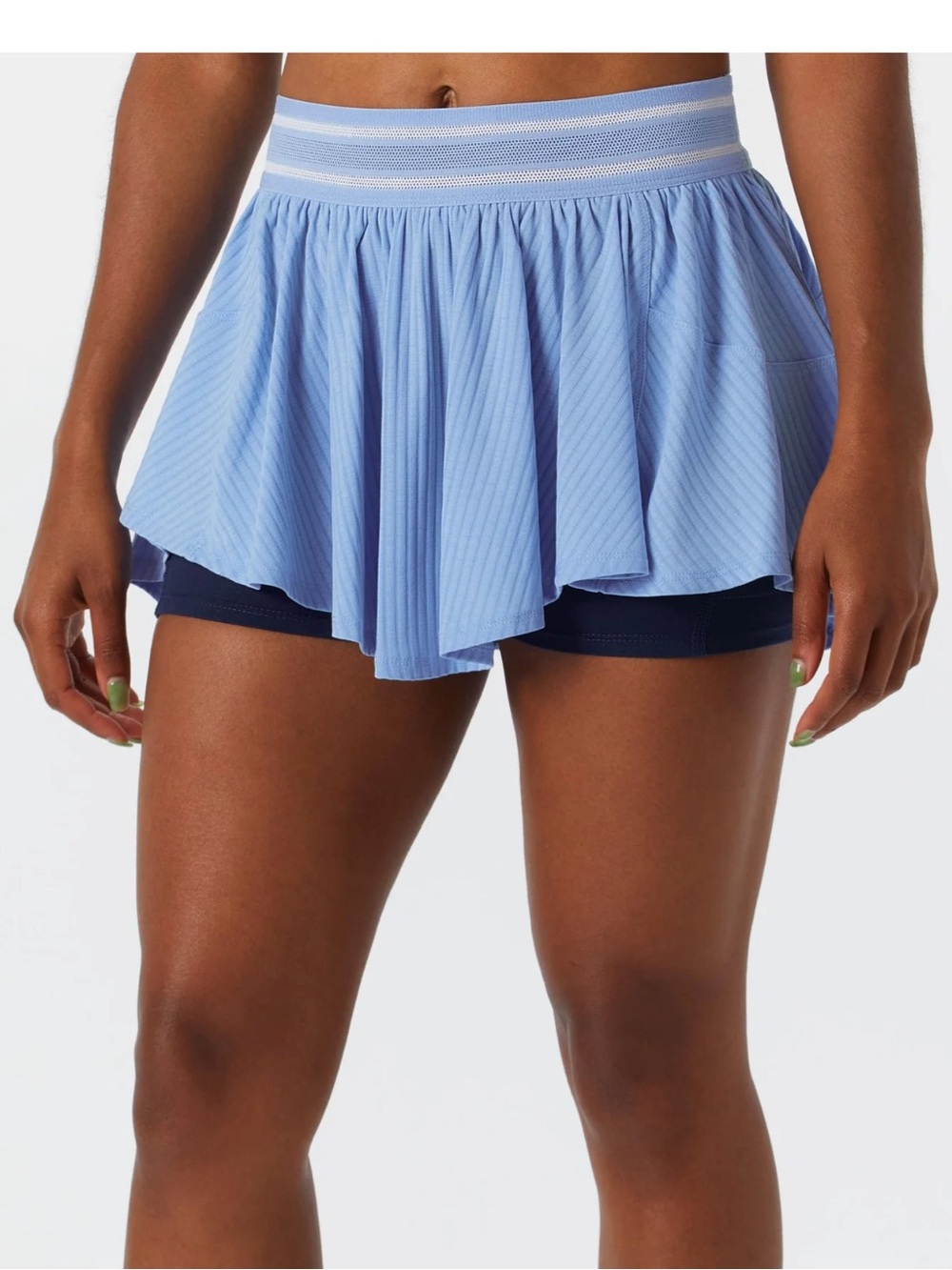 FP Movement by Free People Light Blue Layered Skater Skirt with Navy Inner Short